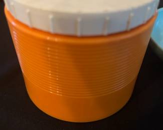 2-Pc. Very Clean Vintage THERMOS #1155 Insulated Ribbed Jar Orange+Creme/Wht - 2 Available