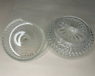 Vintage Anchor Hocking Hobnail Vanity Powder Glass Bowl with Lid
This vanity powder holder was purchased new in the 1960s and remained with the original owner. She is downsizing and is now available for purchase.
Disclosures: This set is in excellent condition with normal signs of wear for a piece of this age. No chips or cracks are present. (Please see the pictures for details.)
Dimensions with Lid: 3.5" Height x 4.5" Top Circumference of the Lid
Dimensions of Dish without the Lid: Height Approximately 2.5" x 3.5" Top 3.25" Circumference x Bottom Circumference
Weight: 10.8 Ounces