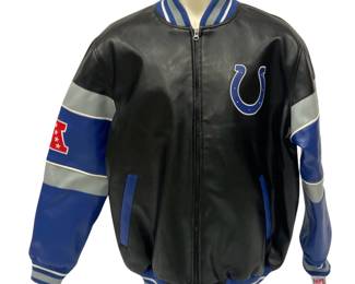 New Tags Size Extra Large Indianapolis Colts Vegan Faux Leather NFL Black Blue Full Zip Jacket G III