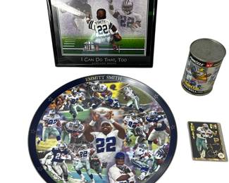 Dallas Cowboys: Emmitt Smith Danbury Mint Porcelain Collector Plate + Pinnacle Trading Cards in Can