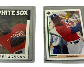 2 Michael Jordan White Sox Baseball Cards in Sleeves