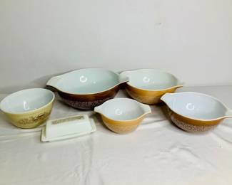 Pyrex Autumn Harvest and Green Gold Scroll