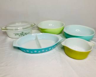Pyrex Snowflake, Honeysuckle, Lime Green, Teal