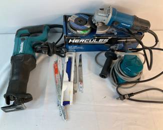 Makita Reciprocating Saw, Palm Sander, and Hercules Angle Grinder