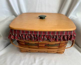 007 Longaberger Green Red Address Basket with Lid