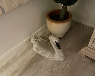 Wooden swan - artificial and great looking Fiddle head fern