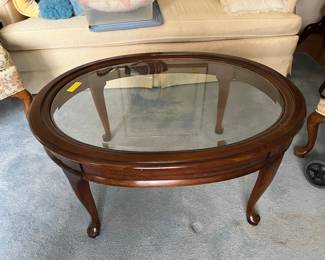Queen Anne Style Mahogany & Glass Coffee Table