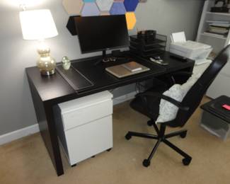 Black IKEA Desk/3 White IKEA Storage and File Rolling Bins (chair and computer not for sale)