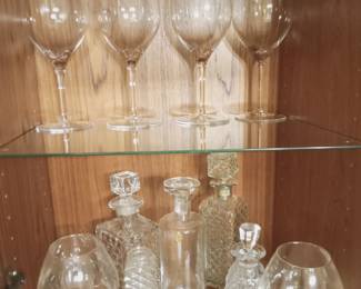 Large crystal stemware, decanters
