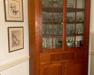 Beautiful Primitive wood turn of the century corner cabinet