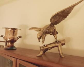 Large brass eagle, brass urn