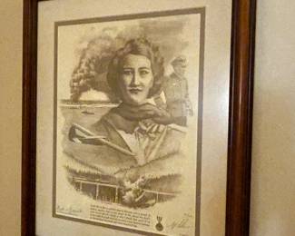 Framed print 503/2000 signed by WWII hero Dr. Eve Gordon, American spy ( from Alabama) , as well as the artist Jay Ashurst