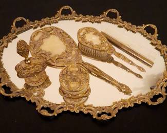 Very old, complete vanity set in pristine condition.