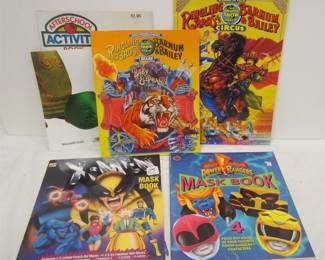 TWO RINGLING BROTHERS PROGRAMS WITH POSTERS, USED X-MEN MASK BOOK, POWER RANGERS MASK BOOK, AFTERSCHOOL COLORING BOOK,