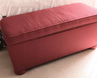 Maroon/raspberry color Upholstered padded bench with lift up top for storage, 49"L x 22"W x 21"H. Was *$85.00* now $65.00.
