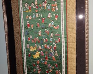 Vintage Chinese silk hand embroidered tapestry, "Hundred Children Playing", very good condition. Was *$85.00* now $60.00.