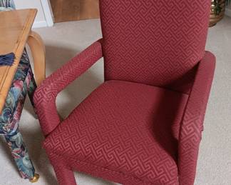 Set of 2 maroon/raspberry color upholstered arm chairs, were * $85.00 each * now $50.00 each.
