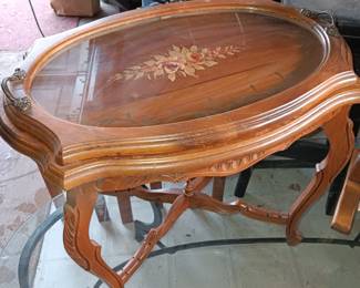 Antique walnut parlour table with inlay top and removable glass tray *$125.00*
●located in Westchester ●