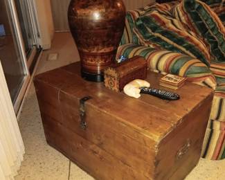 Antique wooden chest, 32 1/2"L x 19 1/2"W x 19"H.*$145.00*