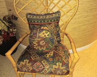 Vintage "Ficks Reed" MCM peacock accent back style bamboo rattan wing back chair. Like new condition. Was *$785.00* now only $200.00.