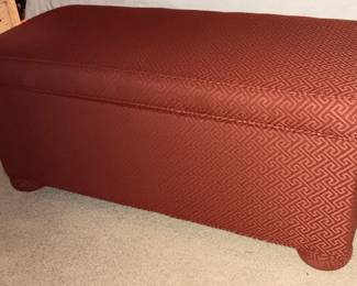 Maroon/raspberry color Upholstered padded bench with lift up top for storage, 49"L x 22"W x 21"H. Was *$85.00* now $65.00.