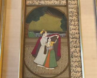 Mogul or Indian miniature with calligraphic writing on front and apparently the back