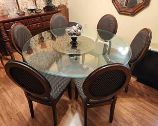 We are just getting started. I will be posting more Saturday. - Beautiful Dining Table with Mahogany Base and 6 Balloon Back Chairs