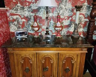 Marble Top Sideboard using it as a Nightstand 