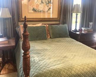 Bedding; matching lamps; side tables