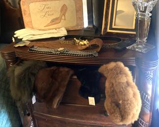 Nightstand; fur hats