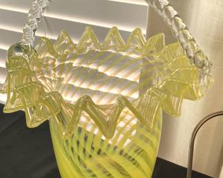 Vintage Italian yellow art glass basket
