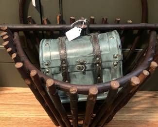 Wall basket; small robin-egg blue trunk
