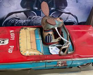 Tin Happy Pup Driving Car