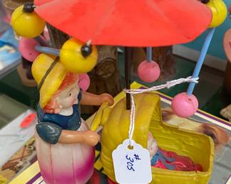 Vintage Wind-up Celluloid Baby and Stroller