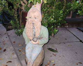 Adorable, vintage, concrete garden gnome