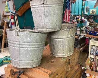 Galvanized milk buckets