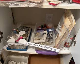If you make jewelry, come get these boxes of supplies. Beads, fasteners, chains, fittings.  