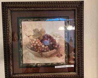 Framed fruit prints.  Why go to Home Goods or Hobby Lobby.  Ours are beautifully framed and a third their price!
