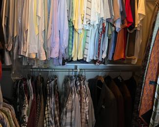Men's dress, casual and tee shirts.  Suits and jackets.