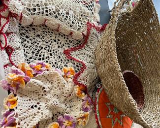 Gorgeous red white hand made doilies.  New basket.