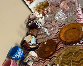 Clear glass.   SOME OF THESE ITEMS SHOWN HAVE SOLD