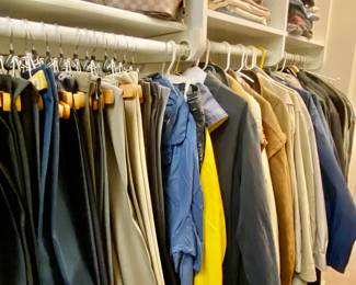 Coats and jackets by Burberry, Columbia, Fleet Street, Lands End, Polo.  Pants Dockers and Nordstroms                     