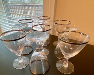 Crystal glassware with silver trim Wine glasse