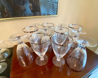 Crystal water glasses with silver rim