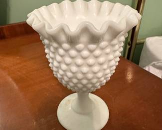 Fenton Milk Glass Hobnail Ribbon Edge
