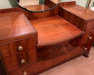 Mahogany mid-century modern dressing table with adjustable mirror