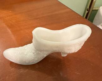 Vintage White Glass Fenton shoe boot