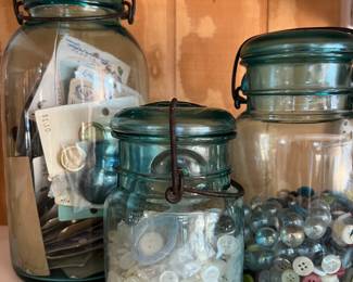 Vintage buttons in mason jars