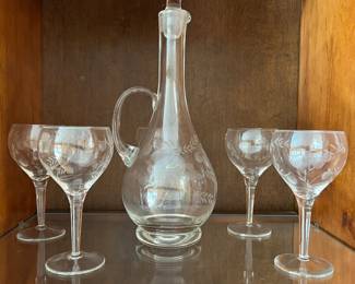 Etched glass wine set