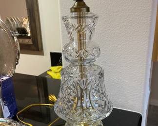 Crystal lamps (2) brass base on marble.  So very pretty!